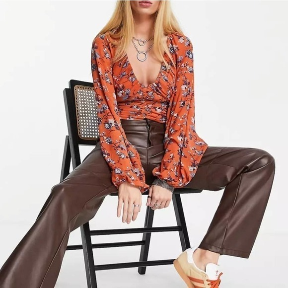 Free People Rose floral print blouse orange size xs - Picture 4 of 11